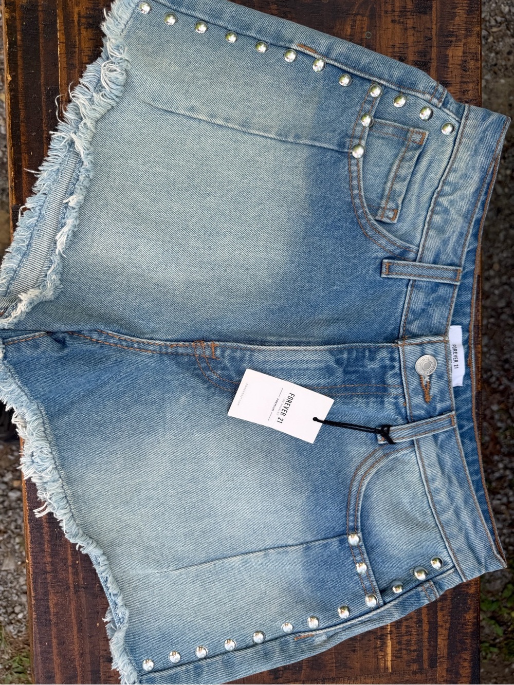 Forever 21 Light Blue Studded Frayed Denim Shorts